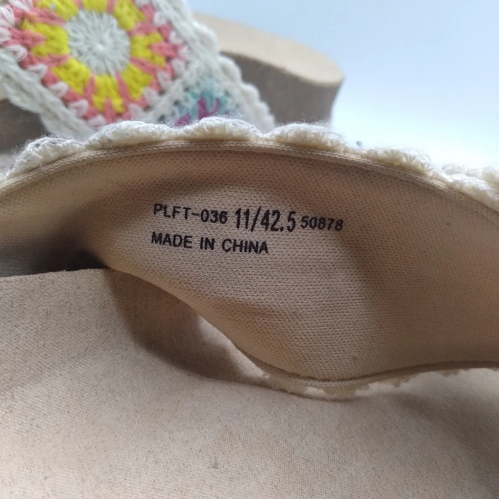 Dirty Laundry Cream Crochet Platform Slide Sandals with Multicolor Accents